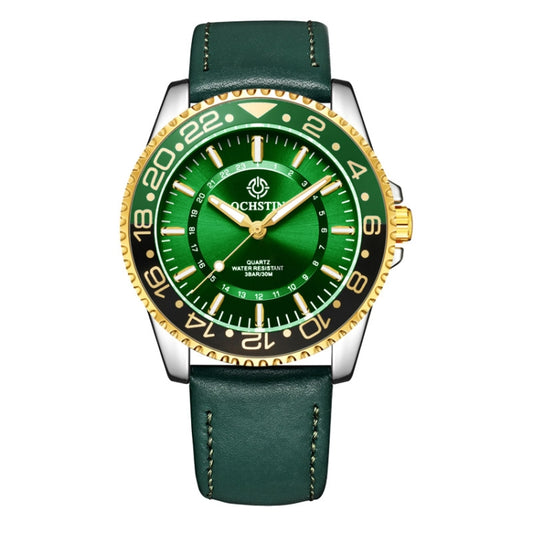 OCHSTIN 7019G Multifunctional Quartz Waterproof Luminous Men Leather Watch(Green) - Leather Strap Watches by OCHSTIN | Online Shopping UK | buy2fix