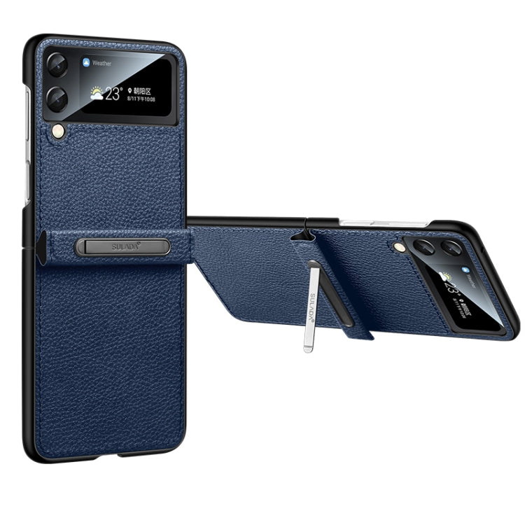 For Samsung Galaxy Z Flip4 SULADA Invisible Bracket Leather Back Cover Phone Case(Blue) - Galaxy Z Flip4 5G Cases by SULADA | Online Shopping UK | buy2fix