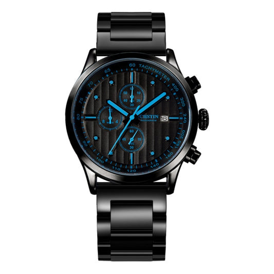 OCHSTIN 7244 Fashion Steel Strap Multifunctional Quartz Men Watch(Black Blue) - Metal Strap Watches by OCHSTIN | Online Shopping UK | buy2fix