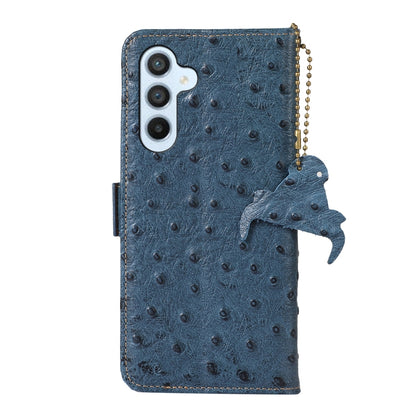 For Samsung Galaxy A34 5G Ostrich Pattern Genuine Leather RFID Phone Case(Blue) - Galaxy Phone Cases by buy2fix | Online Shopping UK | buy2fix