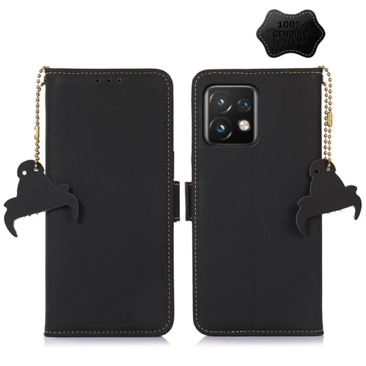 For Motorola Moto X40 Pro Genuine Leather Magnetic RFID Leather Phone Case(Black) - Motorola Cases by buy2fix | Online Shopping UK | buy2fix