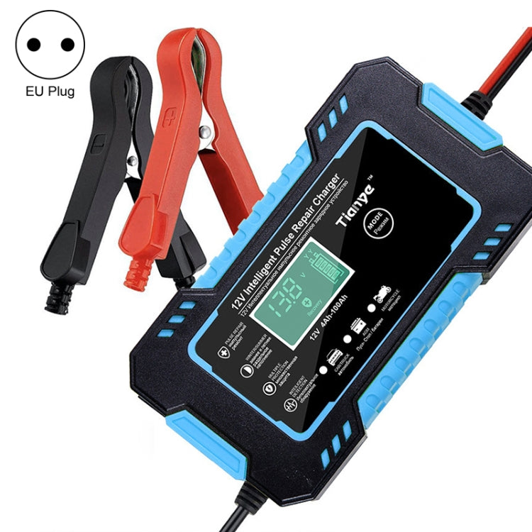 Motorcycle / Car Battery Smart Charger with LCD Creen, Plug Type:EU Plug(Blue) - In Car by buy2fix | Online Shopping UK | buy2fix