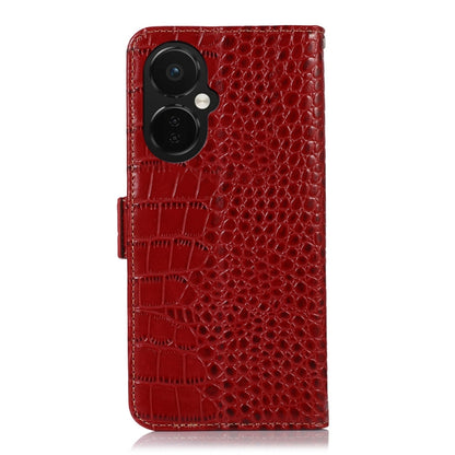 For OnePlus Nord CE 3 Lite Crocodile Top Layer Cowhide RFID Leather Phone Case(Red) - OnePlus Cases by buy2fix | Online Shopping UK | buy2fix