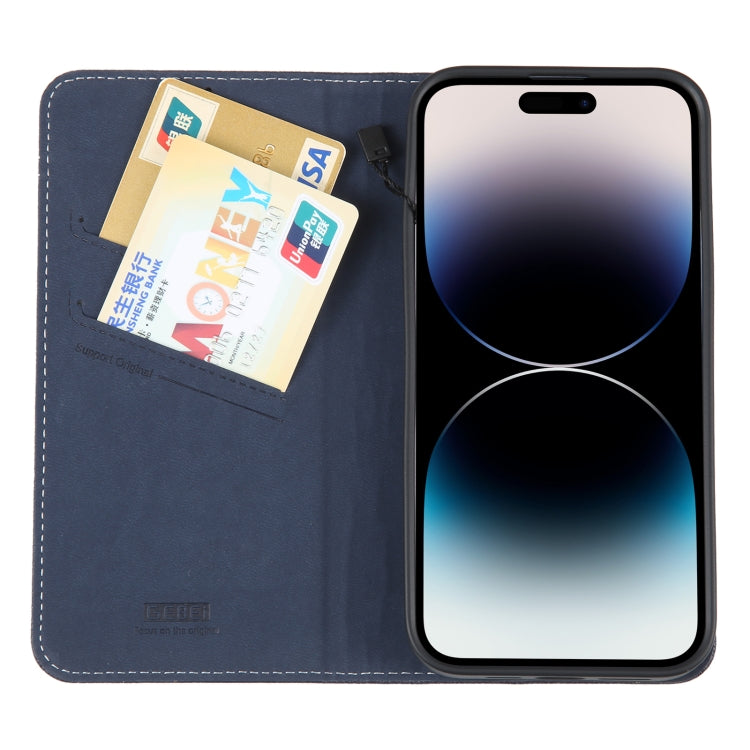 For iPhone 14 Pro Max GEBEI Top-grain Horizontal Flip Leather Phone Case(Blue) - iPhone 14 Pro Max Cases by GEBEI | Online Shopping UK | buy2fix