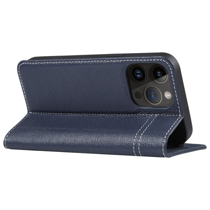 For iPhone 14 Pro Max GEBEI Top-grain Horizontal Flip Leather Phone Case(Blue) - iPhone 14 Pro Max Cases by GEBEI | Online Shopping UK | buy2fix