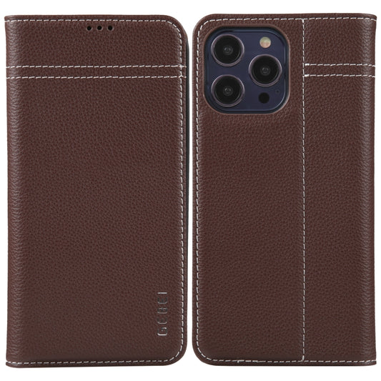 For iPhone 13 Pro GEBEI Top-grain Horizontal Flip Leather Phone Case(Brown) - iPhone 13 Pro Cases by GEBEI | Online Shopping UK | buy2fix