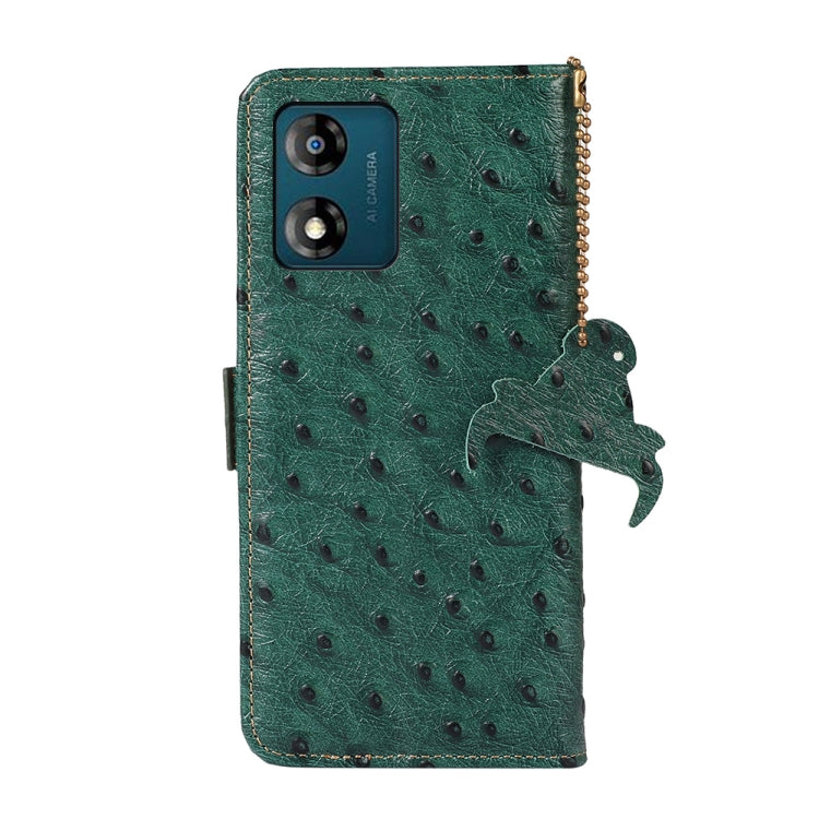 For Motorola Moto E13 4G 2023 Ostrich Pattern Genuine Leather RFID Phone Case(Green) - Motorola Cases by buy2fix | Online Shopping UK | buy2fix