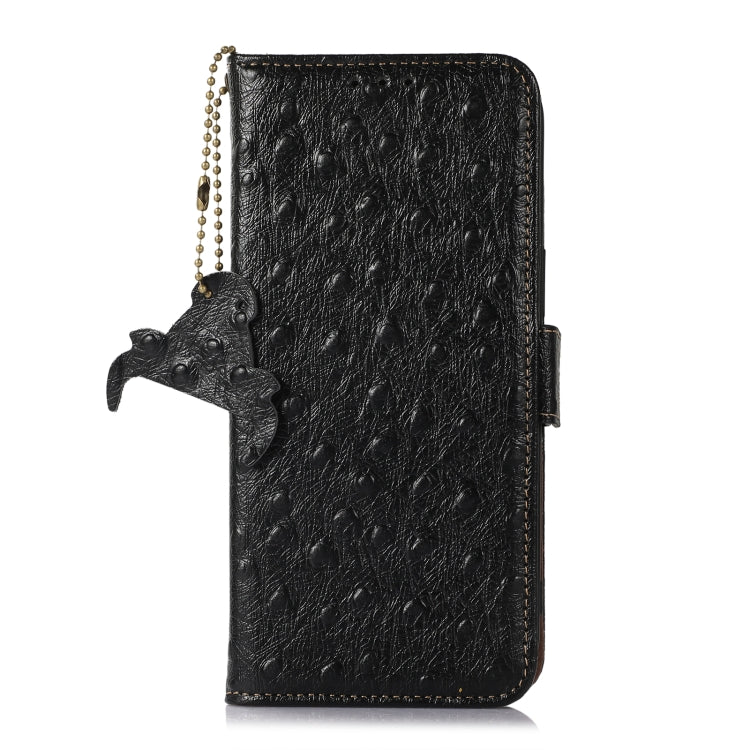 For Motorola Moto E13 4G 2023 Ostrich Pattern Genuine Leather RFID Phone Case(Black) - Motorola Cases by buy2fix | Online Shopping UK | buy2fix