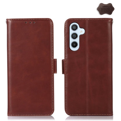 For Samsung Galaxy A24 4G Magnetic Crazy Horse Texture Genuine Leather RFID Phone Case(Brown) - Galaxy Phone Cases by buy2fix | Online Shopping UK | buy2fix