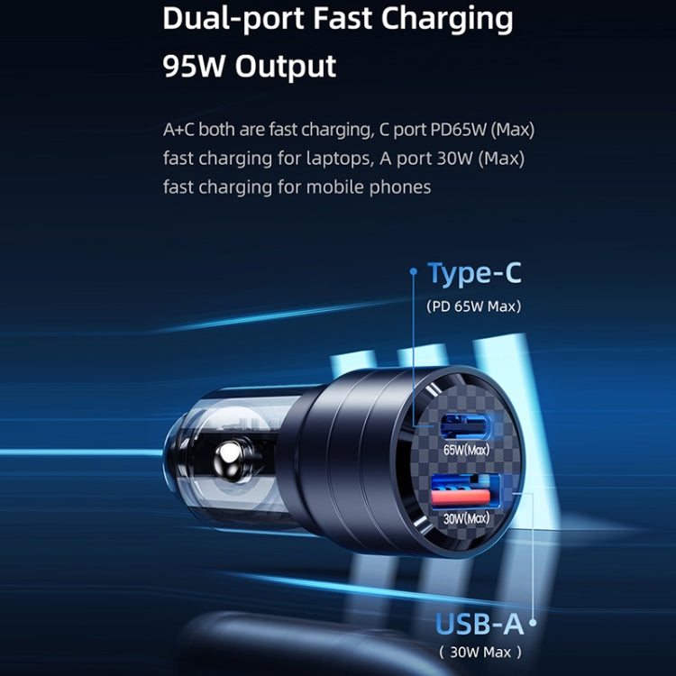 USAMS US-CC176 C36 Aluminum Alloy Transparent Mini Car Charger(Black) - In Car by USAMS | Online Shopping UK | buy2fix