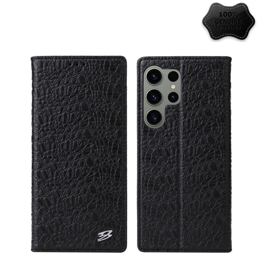 For Samsung Galaxy S23 Ultra 5G Fierre Shann Crocodile Texture Magnetic Genuine Leather Phone Case(Black) - Galaxy S23 Ultra 5G Cases by FIERRE SHANN | Online Shopping UK | buy2fix