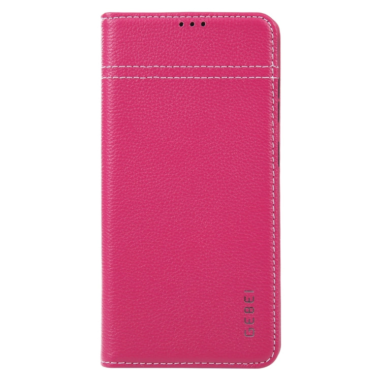 For Samsung Galaxy S23+ 5G GEBEI Top-grain Horizontal Flip Leather Phone Case(Rose Red) - Galaxy S23+ 5G Cases by GEBEI | Online Shopping UK | buy2fix