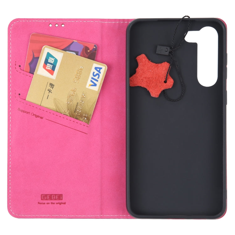 For Samsung Galaxy S23+ 5G GEBEI Top-grain Horizontal Flip Leather Phone Case(Rose Red) - Galaxy S23+ 5G Cases by GEBEI | Online Shopping UK | buy2fix