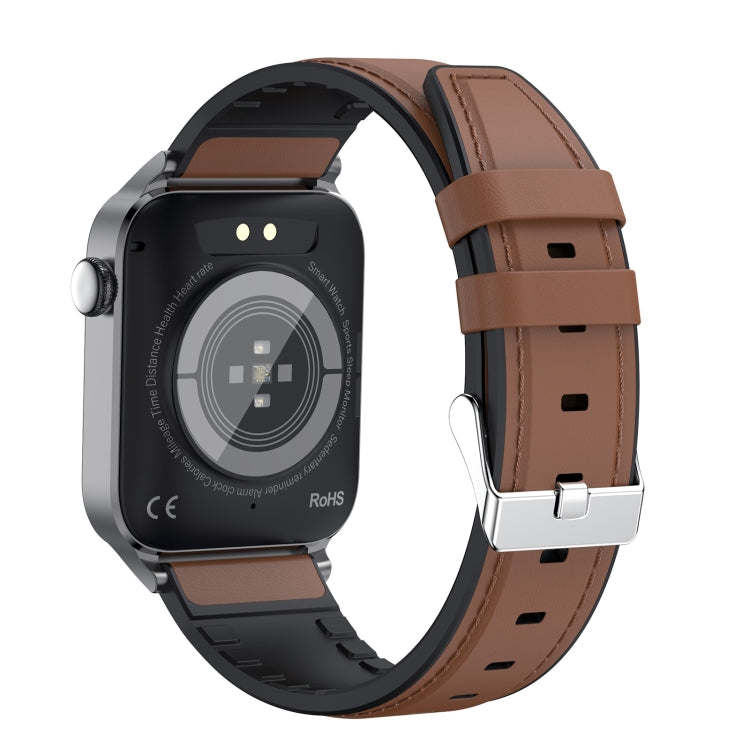 T50 1.85 inch Leather Band IP67 Waterproof Smart Watch Supports Voice Assistant / Health Monitoring(Brown) - Smart Wear by buy2fix | Online Shopping UK | buy2fix