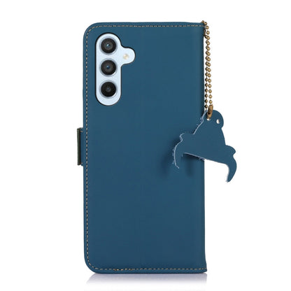 For Samsung Galaxy M14 5G Genuine Leather Magnetic RFID Leather Phone Case(Blue) - Galaxy Phone Cases by buy2fix | Online Shopping UK | buy2fix