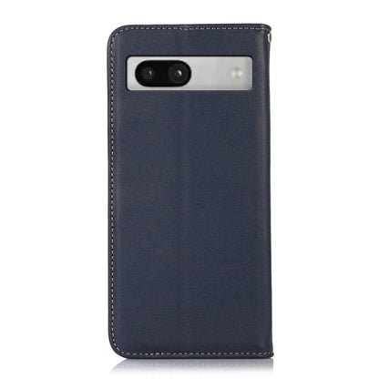 For Google Pixel 7a KHAZNEH Nappa Top Layer Cowhide Leather Phone Case(Blue) - Google Cases by buy2fix | Online Shopping UK | buy2fix