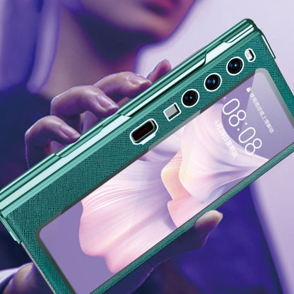 For Huawei Mate Xs 2 integrated Cross Pattern Electroplating All-inclusive Phone Case with Stand(Green) - Huawei Cases by buy2fix | Online Shopping UK | buy2fix