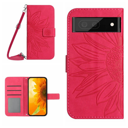 For Google Pixel 7A Skin Feel Sun Flower Pattern Flip Leather Phone Case with Lanyard(Rose Red) - Google Cases by buy2fix | Online Shopping UK | buy2fix