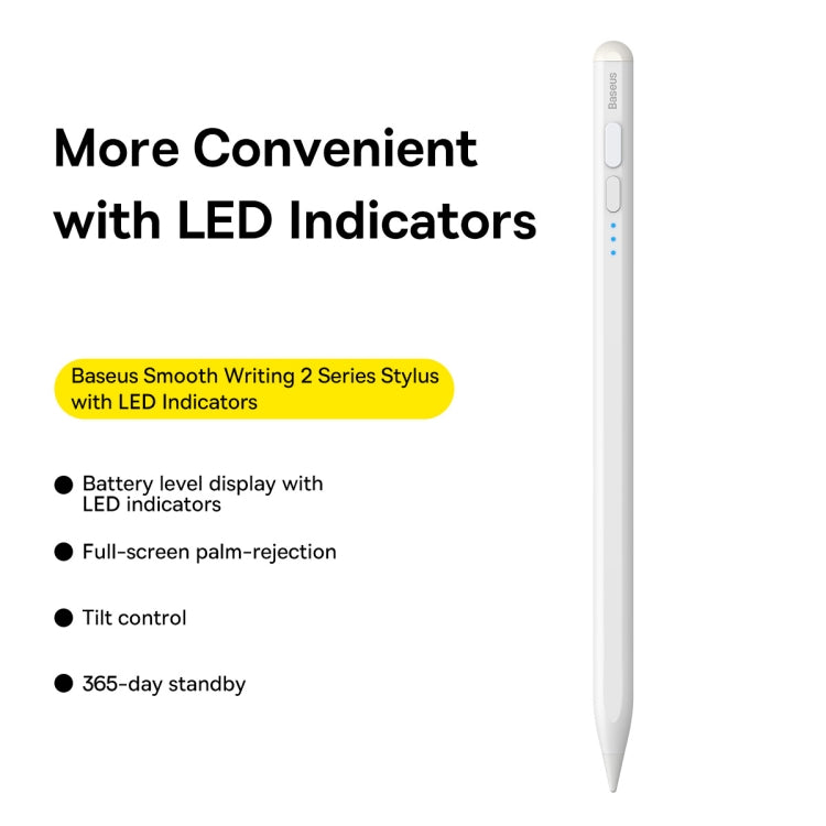 Baseus SXBC060502 2 Series LED Indicators Smooth Capacitive Writing Stylus, Active + Bluetooth Version(White) - Stylus Pen by Baseus | Online Shopping UK | buy2fix