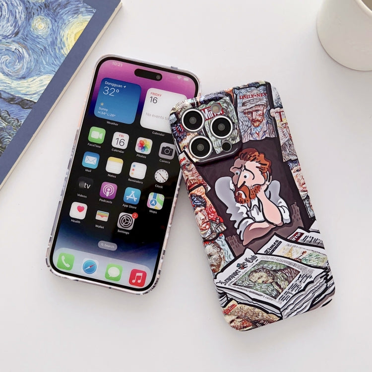 For iPhone 14 Plus Precise Hole Oil Painting Glossy PC Phone Case(Newspaper) - iPhone 14 Plus Cases by buy2fix | Online Shopping UK | buy2fix