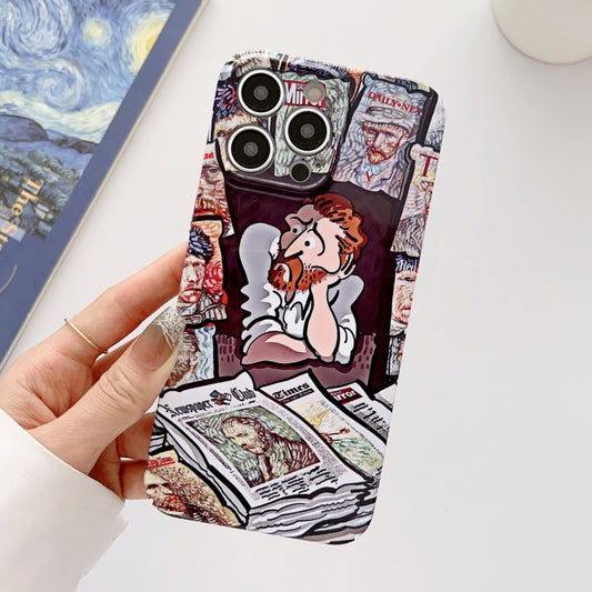 For iPhone 12 Pro Max Precise Hole Oil Painting Glossy PC Phone Case(Newspaper) - iPhone 12 Pro Max Cases by buy2fix | Online Shopping UK | buy2fix