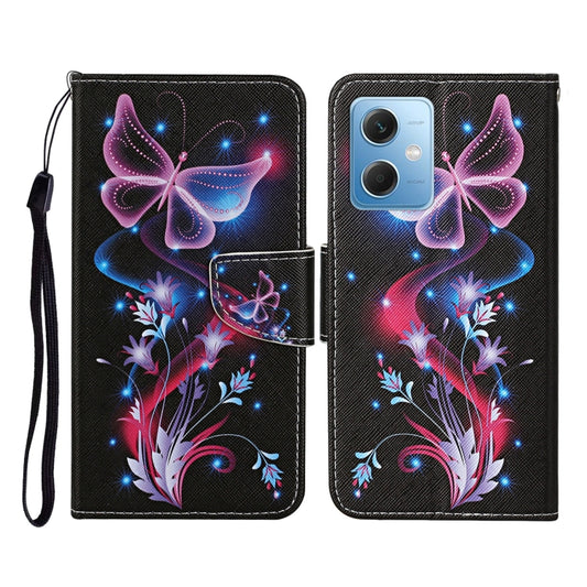 For Xiaomi Redmi Note 12 5G Global/Poco X5 Colored Drawing Pattern Flip Leather Phone Case(Fluorescent Butterfly) - Note 12 Cases by buy2fix | Online Shopping UK | buy2fix