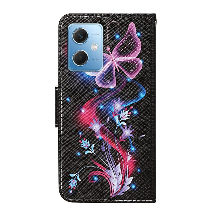 For Xiaomi Redmi Note 12 5G Global/Poco X5 Colored Drawing Pattern Flip Leather Phone Case(Fluorescent Butterfly) - Note 12 Cases by buy2fix | Online Shopping UK | buy2fix