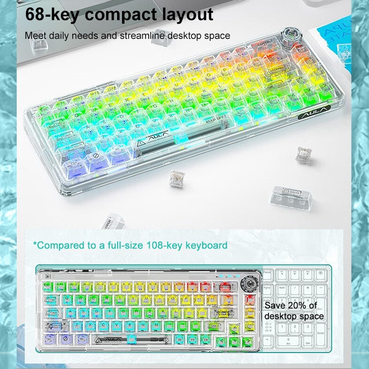 AULA F68 Transparent Customized Wired/Wireless/Bluetooth Three Model RGB Pluggable Mechanical Keyboard(Black Transparent) - Wired Keyboard by AULA | Online Shopping UK | buy2fix