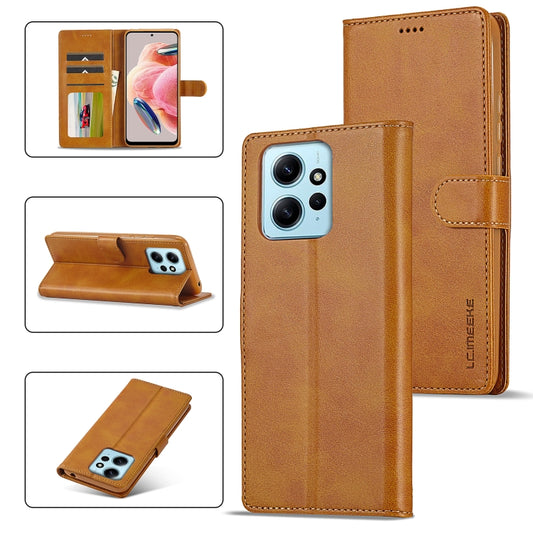 For Xiaomi Redmi Note 12 4G Global LC.IMEEKE Calf Texture Leather Phone Case(Brown) - Note 12 Cases by LC.IMEEKE | Online Shopping UK | buy2fix
