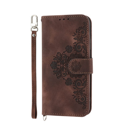 For Samsung Galaxy A24 4G Global Skin-feel Flowers Embossed Wallet Leather Phone Case(Brown) - Galaxy Phone Cases by buy2fix | Online Shopping UK | buy2fix