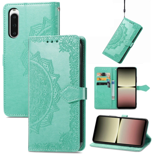 For Sony Xperia 10 IV Mandala Flower Embossed Leather Phone Case(Green) - Sony Cases by buy2fix | Online Shopping UK | buy2fix