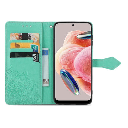 For Xiaomi Redmi Note 12 4G Global Mandala Flower Embossed Leather Phone Case(Green) - Note 12 Cases by buy2fix | Online Shopping UK | buy2fix