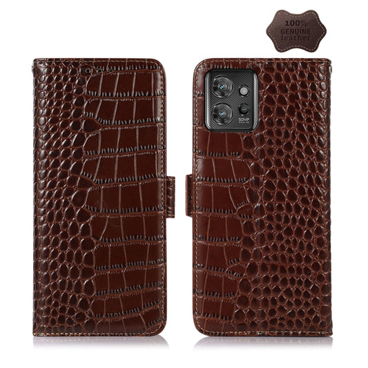 For Motorola ThinkPhone 5G Crocodile Top Layer Cowhide Leather Phone Case(Brown) - Motorola Cases by buy2fix | Online Shopping UK | buy2fix