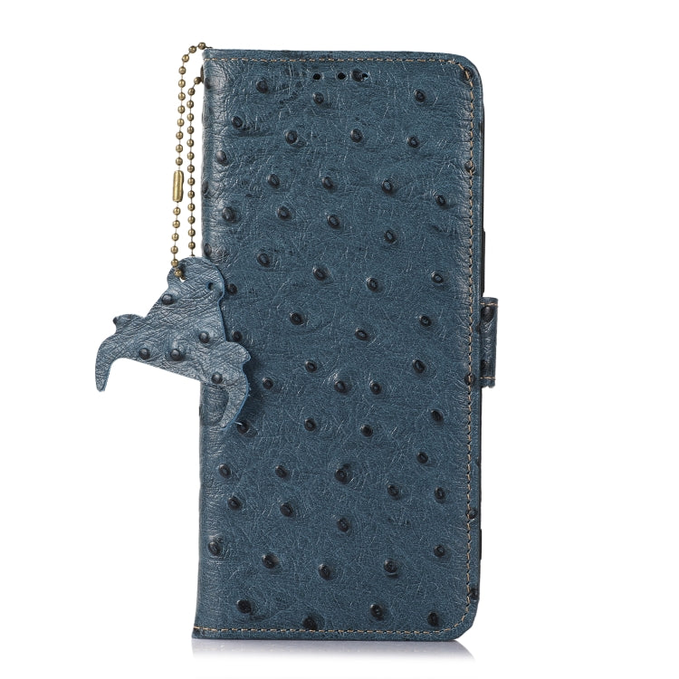 For Nokia C32 4G Ostrich Pattern Genuine Leather RFID Phone Case(Blue) - Nokia Cases by buy2fix | Online Shopping UK | buy2fix