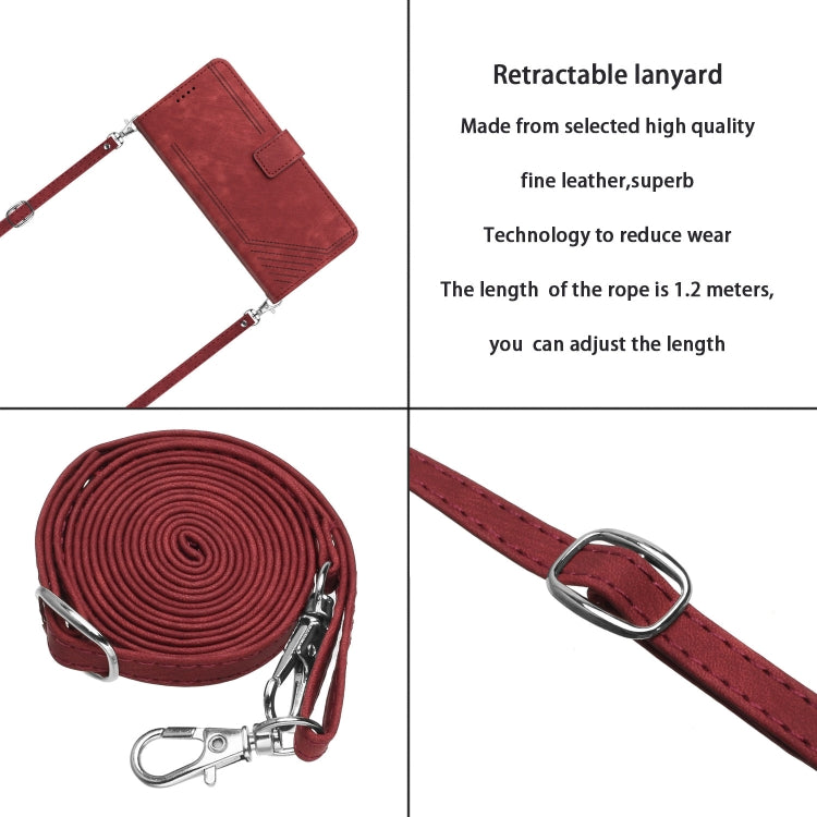 For Samsung Galaxy A03 EU 166mm Skin Feel Stripe Pattern Leather Phone Case with Lanyard(Red) - Galaxy Phone Cases by buy2fix | Online Shopping UK | buy2fix