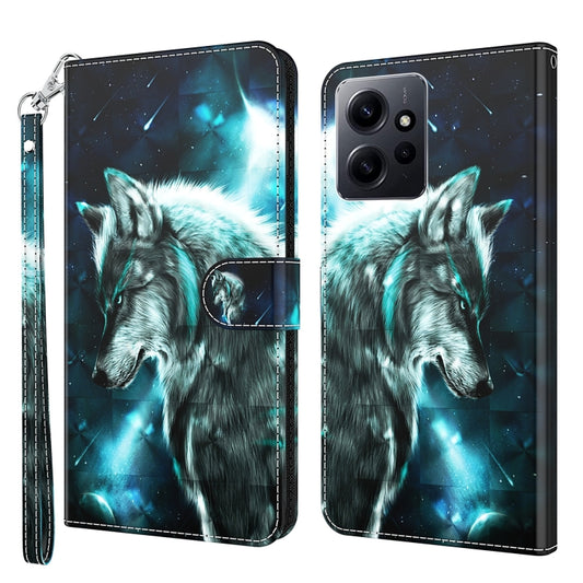 For Xiaomi Redmi Note 12 4G Global 3D Painting Pattern Flip Leather Phone Case(Wolf) - Note 12 Cases by buy2fix | Online Shopping UK | buy2fix
