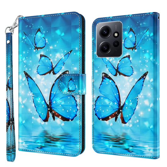 For Xiaomi Redmi Note 12 4G Global 3D Painting Pattern Flip Leather Phone Case(Three Butterflies) - Note 12 Cases by buy2fix | Online Shopping UK | buy2fix