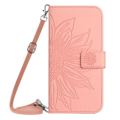 For Sony Xperia 10 V HT04 Skin Feel Sun Flower Embossed Flip Leather Phone Case with Lanyard(Pink) - Sony Cases by buy2fix | Online Shopping UK | buy2fix