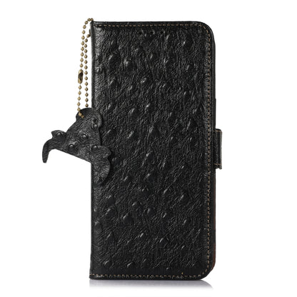 For Google Pixel 8 Ostrich Pattern Genuine Leather RFID Phone Case(Black) - Google Cases by buy2fix | Online Shopping UK | buy2fix