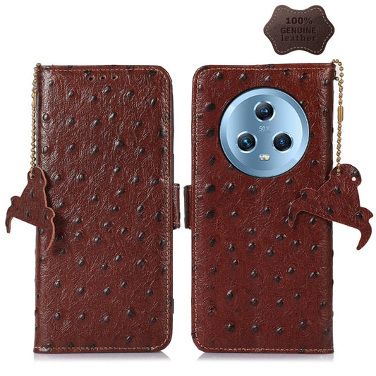 For Honor Magic5 Ostrich Pattern Genuine Leather RFID Phone Case(Coffee) - Honor Cases by buy2fix | Online Shopping UK | buy2fix