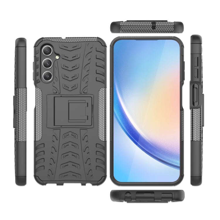 For Samsung Galaxy A24 4G Tire Texture TPU + PC Phone Case with Holder(Black) - Galaxy Phone Cases by buy2fix | Online Shopping UK | buy2fix