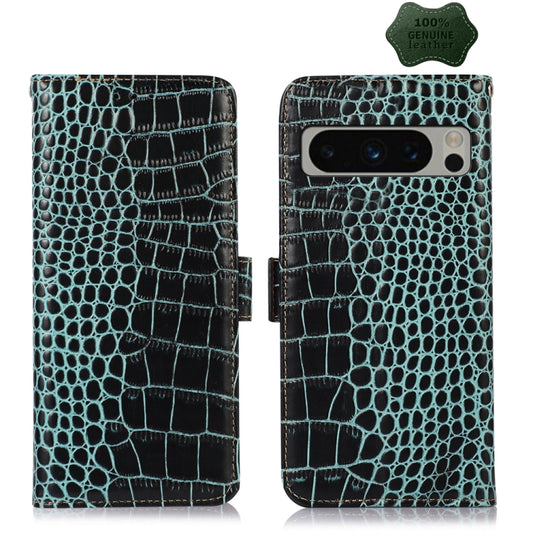 For Google Pixel 8 Pro Crocodile Top Layer Cowhide Leather Phone Case(Green) - Google Cases by buy2fix | Online Shopping UK | buy2fix