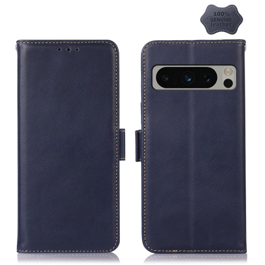 For Google Pixel 8 Pro Crazy Horse Top Layer Cowhide Leather Phone Case(Blue) - Google Cases by buy2fix | Online Shopping UK | buy2fix