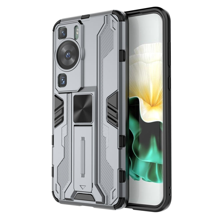 For Huawei P60 / P60 Pro Supersonic Holder PC Soft TPU Phone Case(Grey) - Huawei Cases by buy2fix | Online Shopping UK | buy2fix