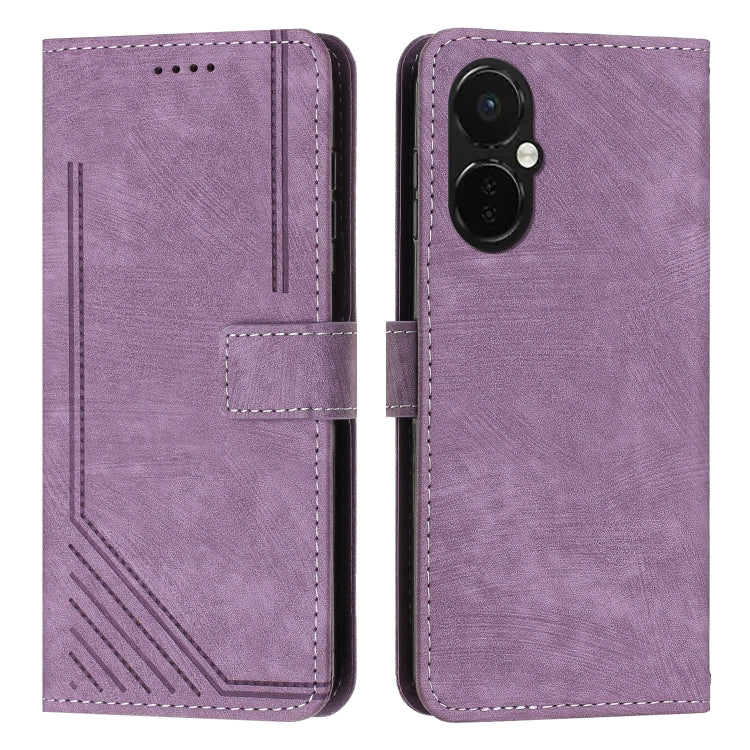 For OnePlus Nord CE 3/Nord CE 3 Lite/Nord N30 Skin Feel Stripe Pattern Leather Phone Case with Lanyard(Purple) - OnePlus Cases by buy2fix | Online Shopping UK | buy2fix