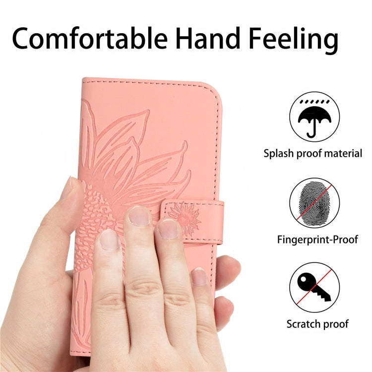 For Xiaomi Poco F5 Skin Feel Sun Flower Embossed Flip Leather Phone Case with Lanyard(Pink) - Xiaomi Cases by buy2fix | Online Shopping UK | buy2fix