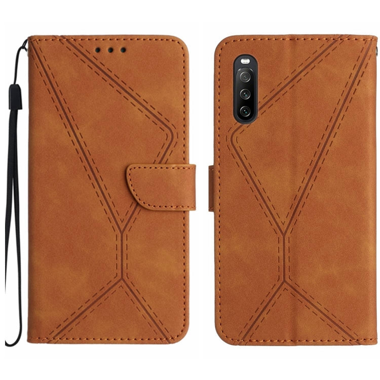 For Sony Xperia 10 V Stitching Embossed Leather Phone Case(Brown) - Sony Cases by buy2fix | Online Shopping UK | buy2fix