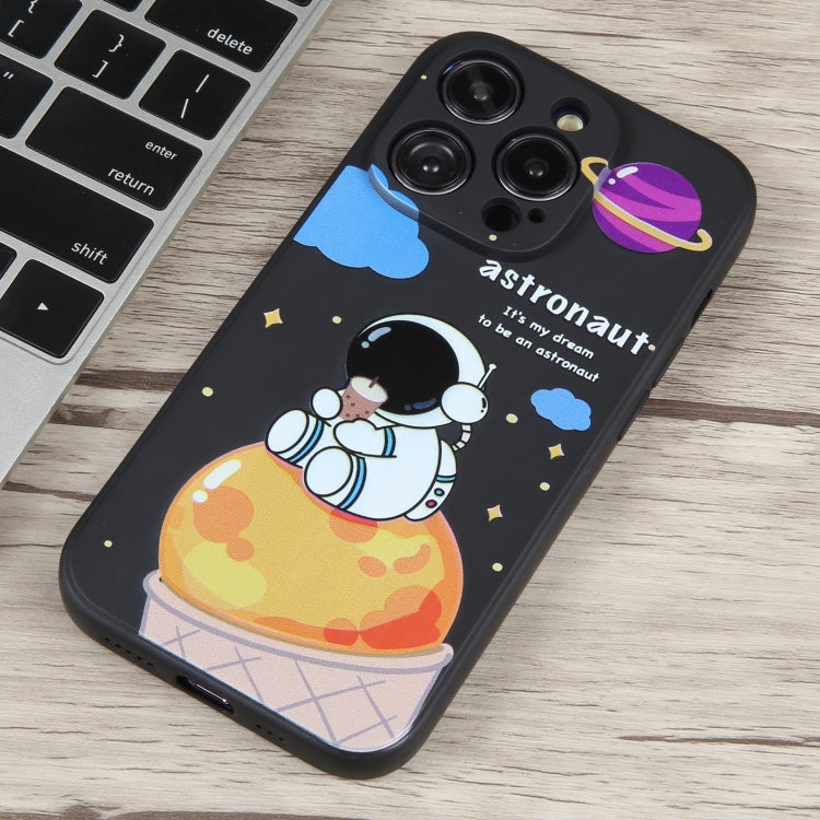 For iPhone 14 Pro Max Milk Tea Astronaut Pattern Liquid Silicone Phone Case(Ivory Black) - iPhone 14 Pro Max Cases by buy2fix | Online Shopping UK | buy2fix