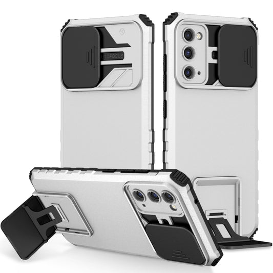 For Samsung Galaxy S20 FE Stereoscopic Holder Sliding Camshield Phone Case(White) - Galaxy S20 FE Cases by buy2fix | Online Shopping UK | buy2fix