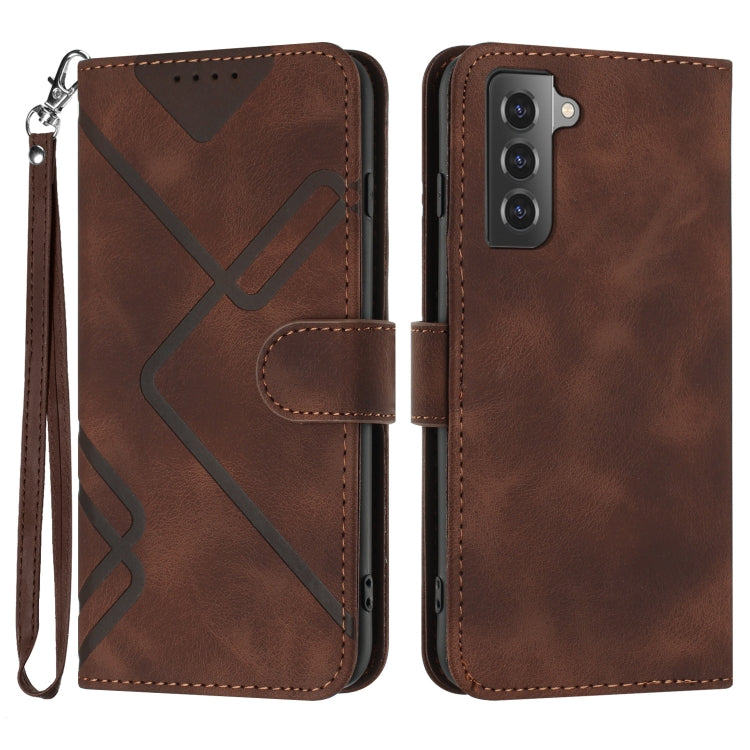 For Samsung Galaxy S21 5G Line Pattern Skin Feel Leather Phone Case(Coffee) - Galaxy S21 5G Cases by buy2fix | Online Shopping UK | buy2fix